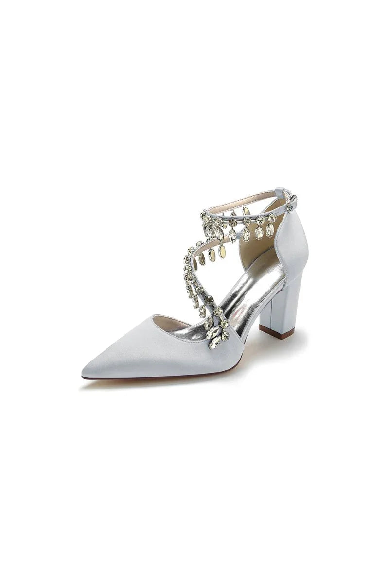 White High Heels with Chain and Crystal Accent