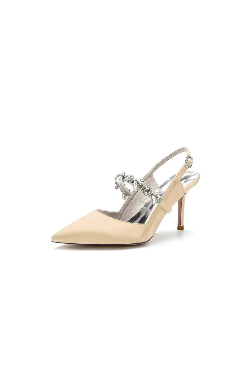 Pointed Toe Stiletto Heels with Rhinestone Strap