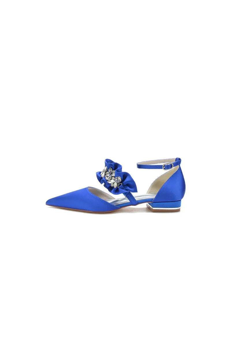 Pointed Toe Rhinestone Beaded Buckle Kitten Heels