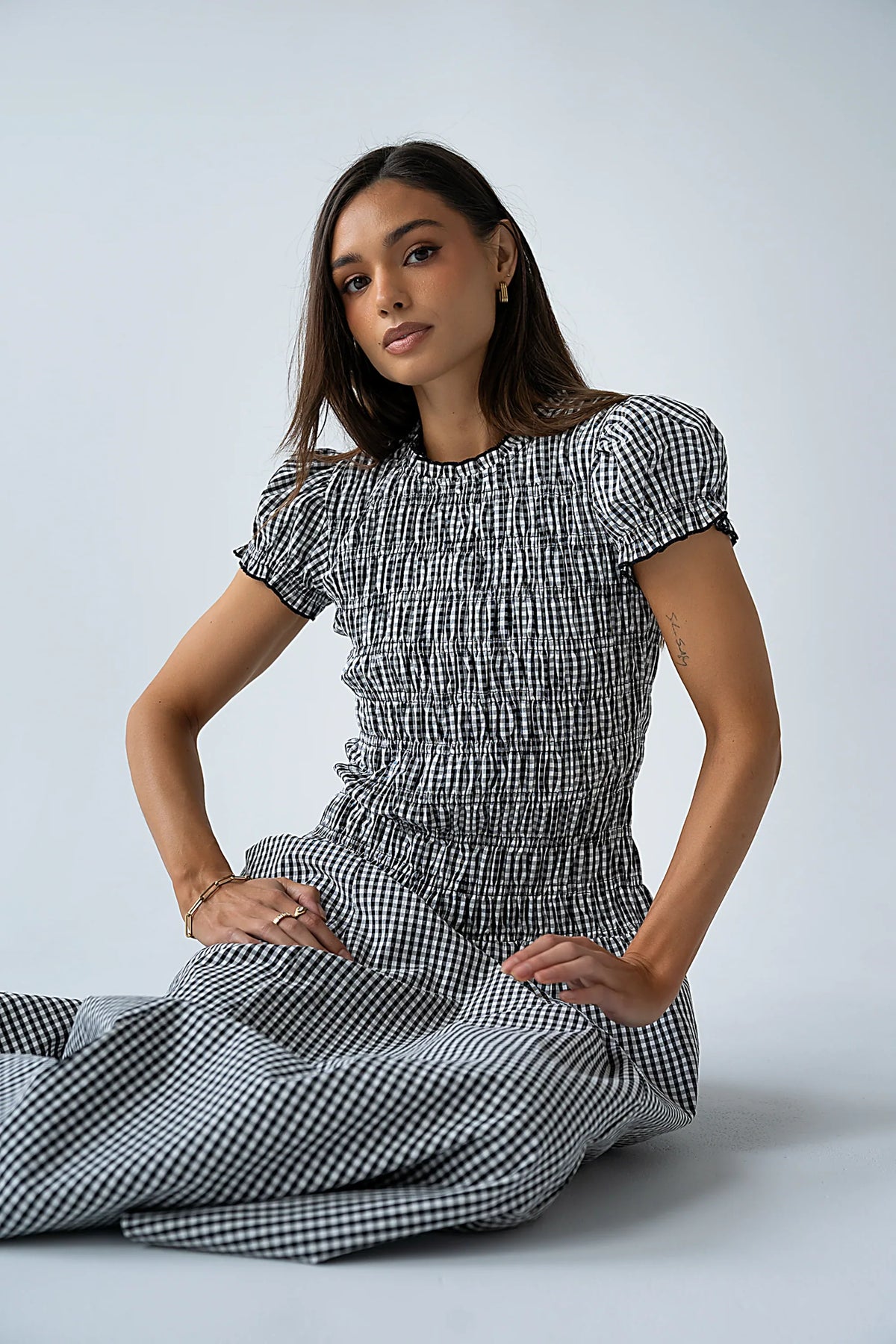 Opal Gingham Maxi Dress in Black
