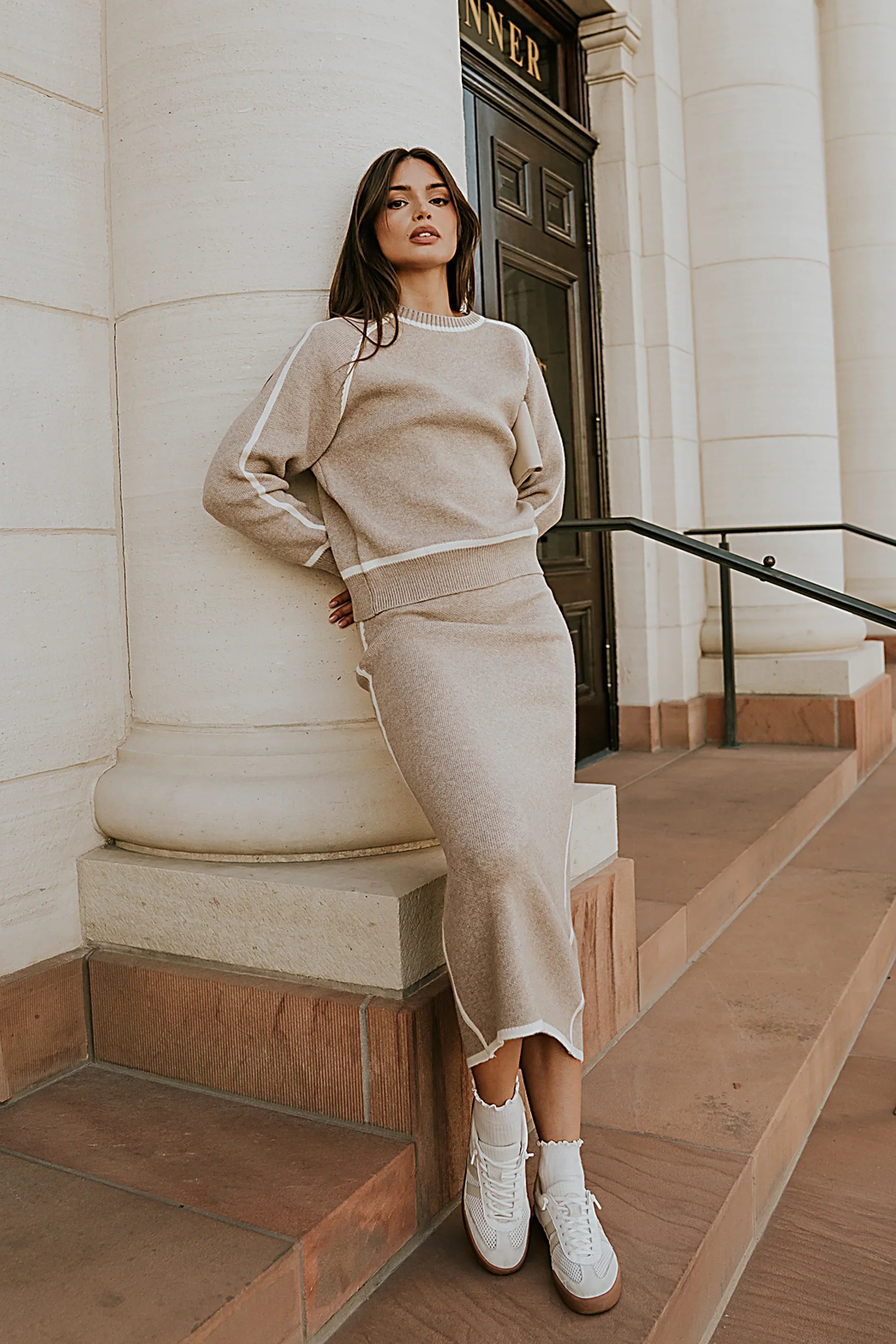 Kenna Contrast Midi Skirt in Oatmeal FINAL SALE