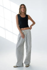 Becky Striped Wide Leg Jeans in White