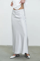 Tory Satin Maxi Skirt in Silver