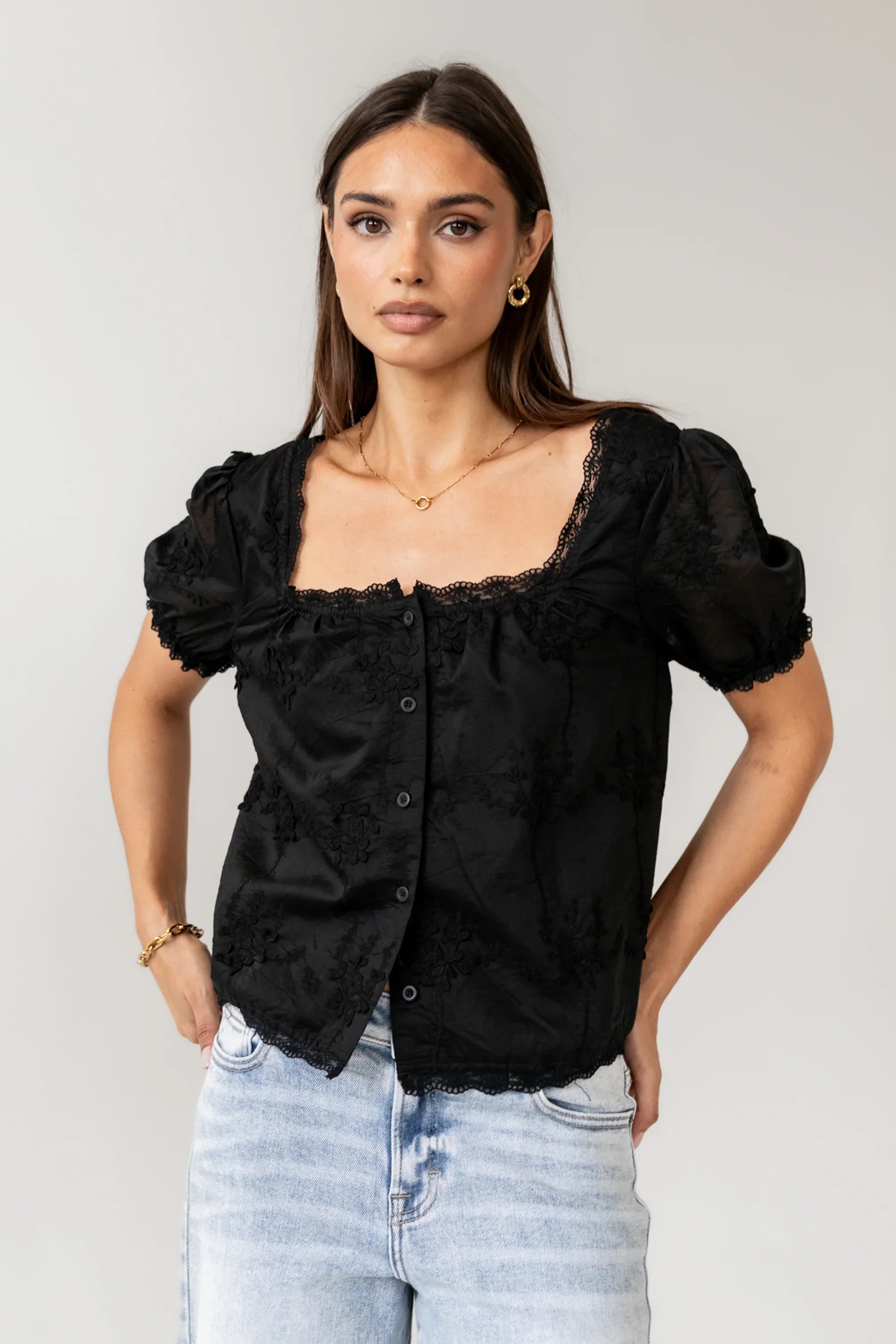 Hadley Embroidered Blouse in Black FINAL SALE