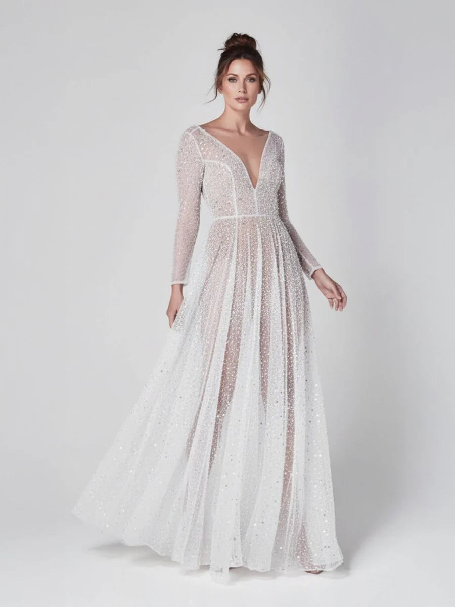 Bohemian A Line Sparkly Sequined Luxury Wedding Dresses
