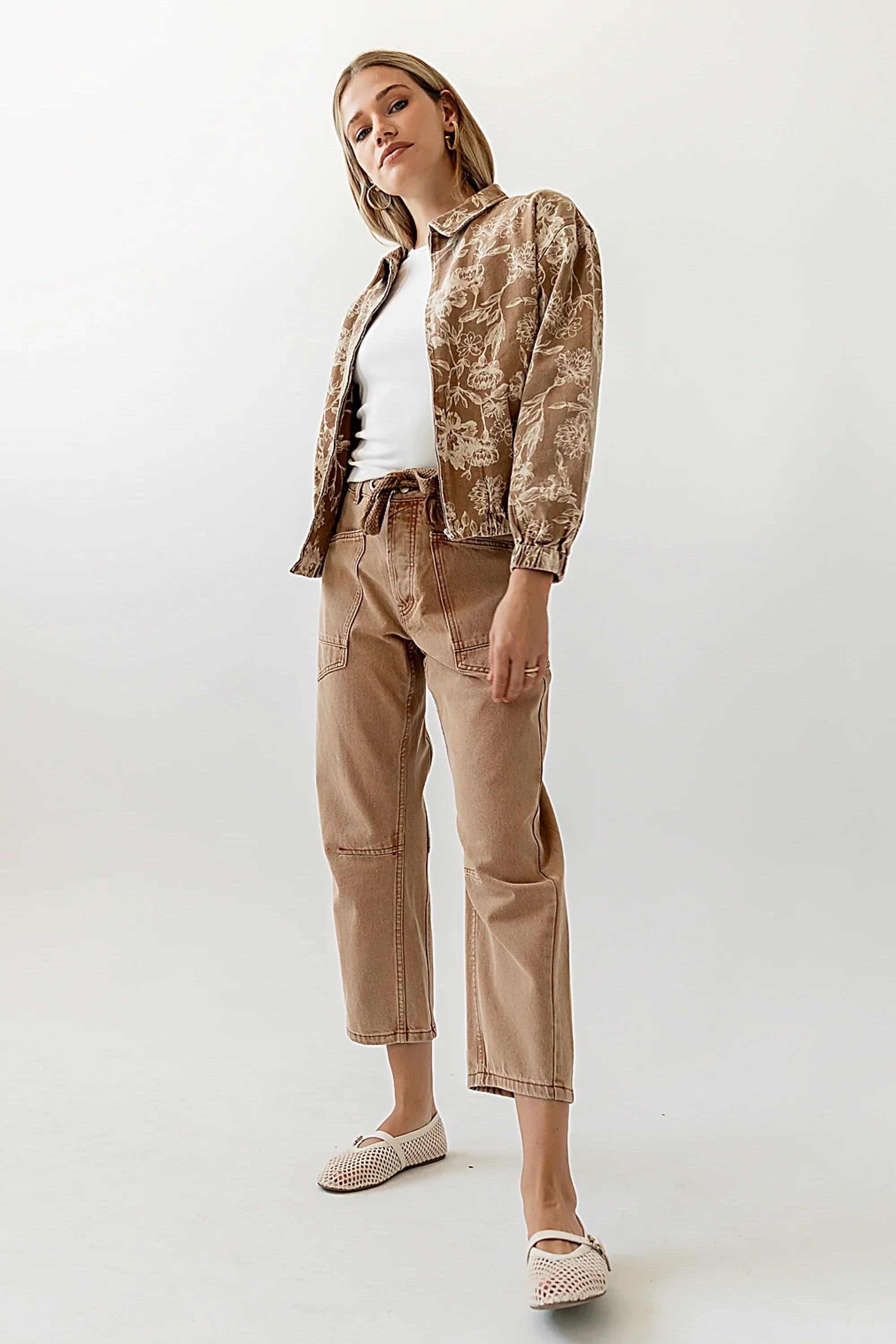 Kellie Floral Bomber Jacket in Camel FINAL SALE