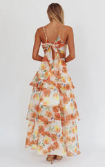 Makenna Maxi Dress Orange Floral Organza Tiered Dress