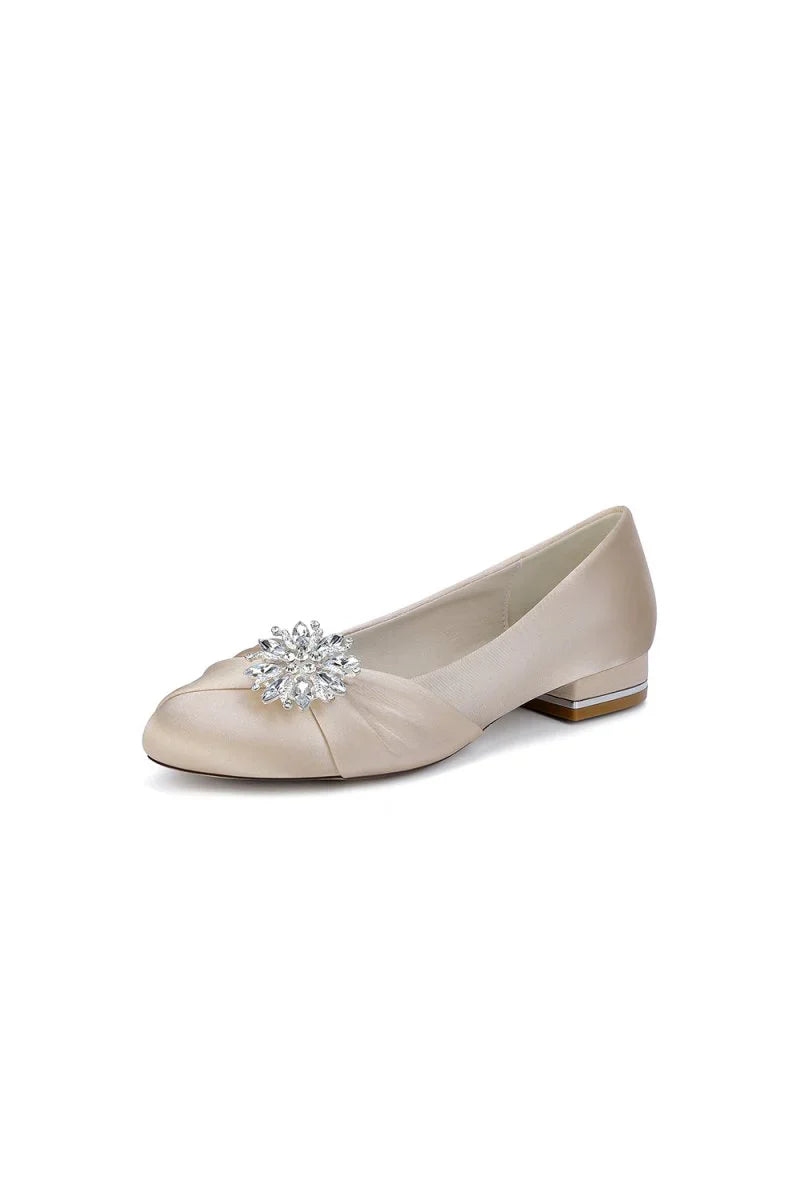 Navy Blue Flat Shoes with Crystal Flower Decoration