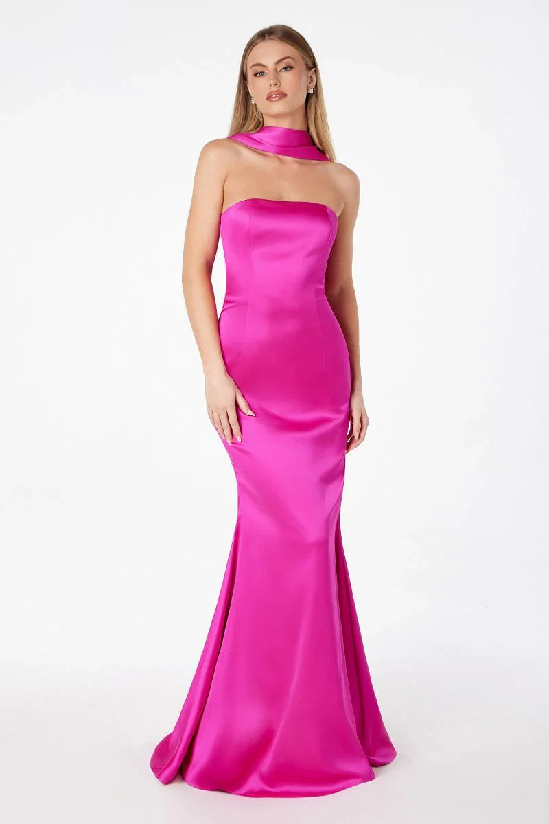 Brynn Maxi Dress Strapless Fitted Satin Dress With Scarf