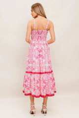 ROSALIE MIDI DRESS PINK SCROLL PRINT