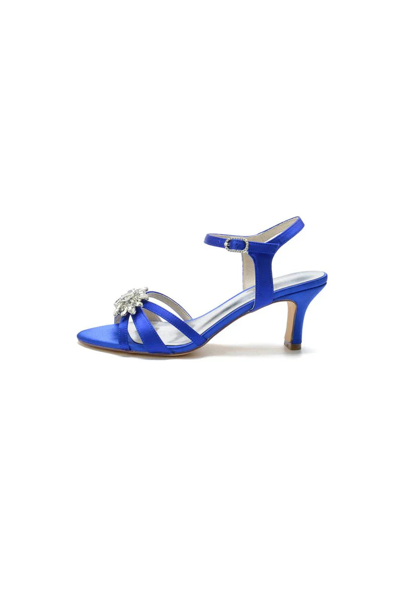 Open Toe Crystal Flower Chunky Heels