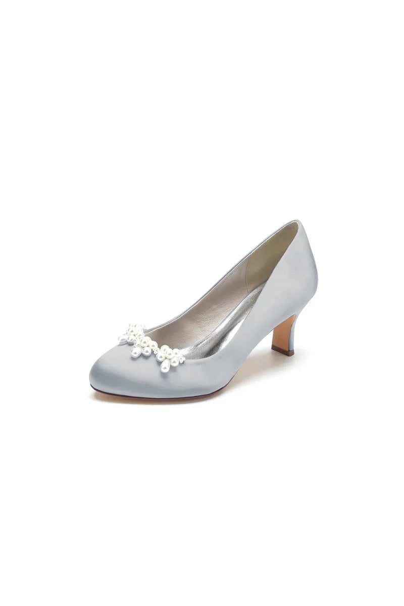 Round Toe Pearl Chunky Heels