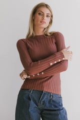 Lonnie Button Sleeve Sweater in Brown FINAL SALE