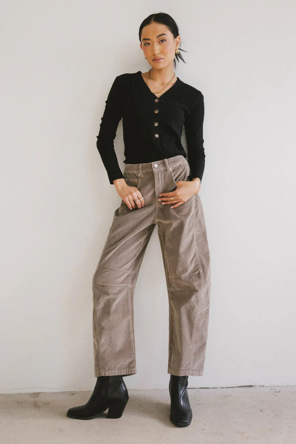 Lisette Barrel Jean in Taupe Corduroy FINAL SALE