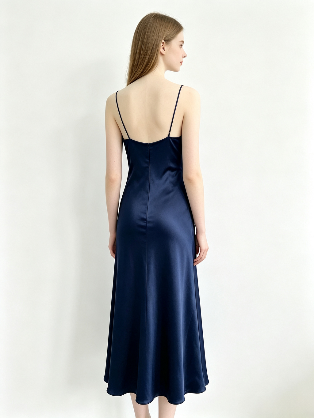 Navy Satin Cowl Neck Midi Slip Dress