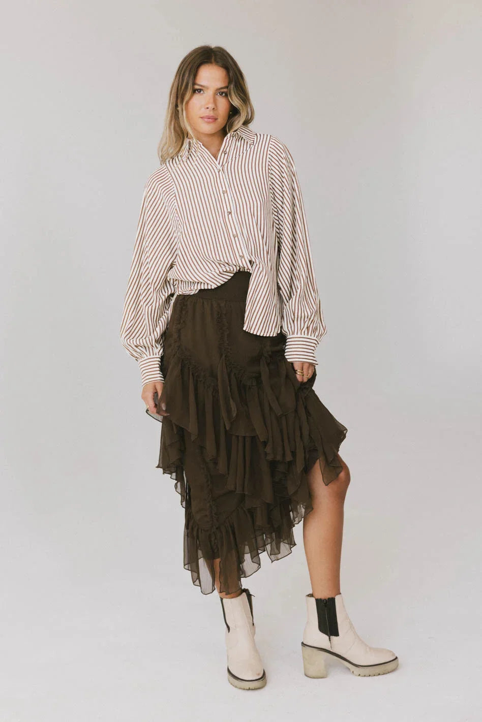 Emerson Ruffled Maxi Skirt in Brown FINAL SALE