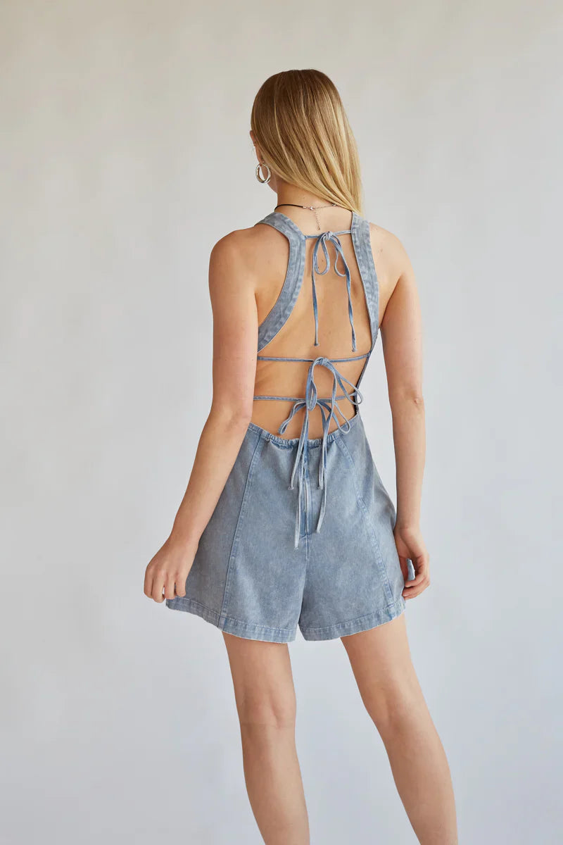Corey Denim Open Back Romper