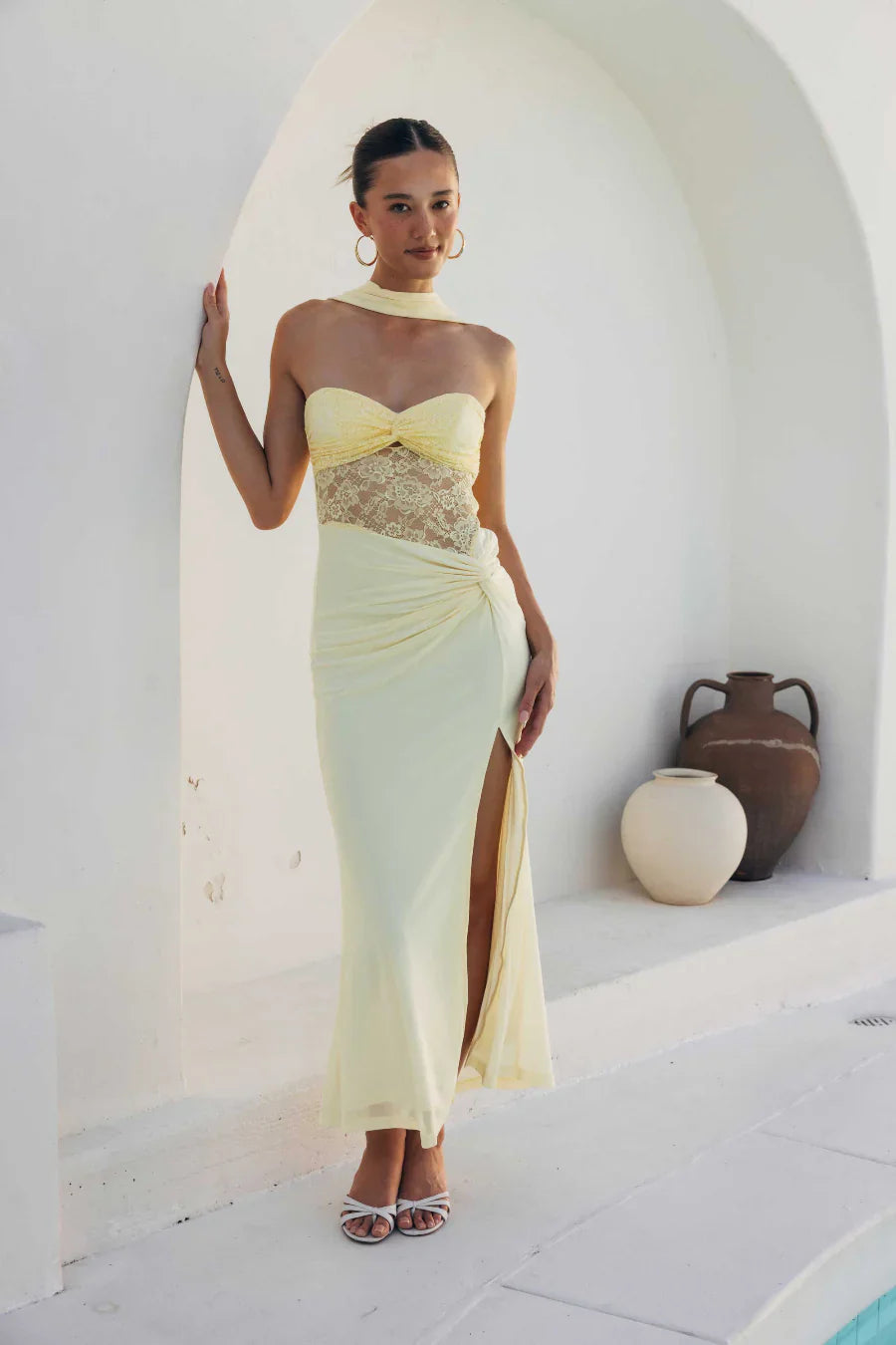 Olandria Lace Twist Maxi Dress