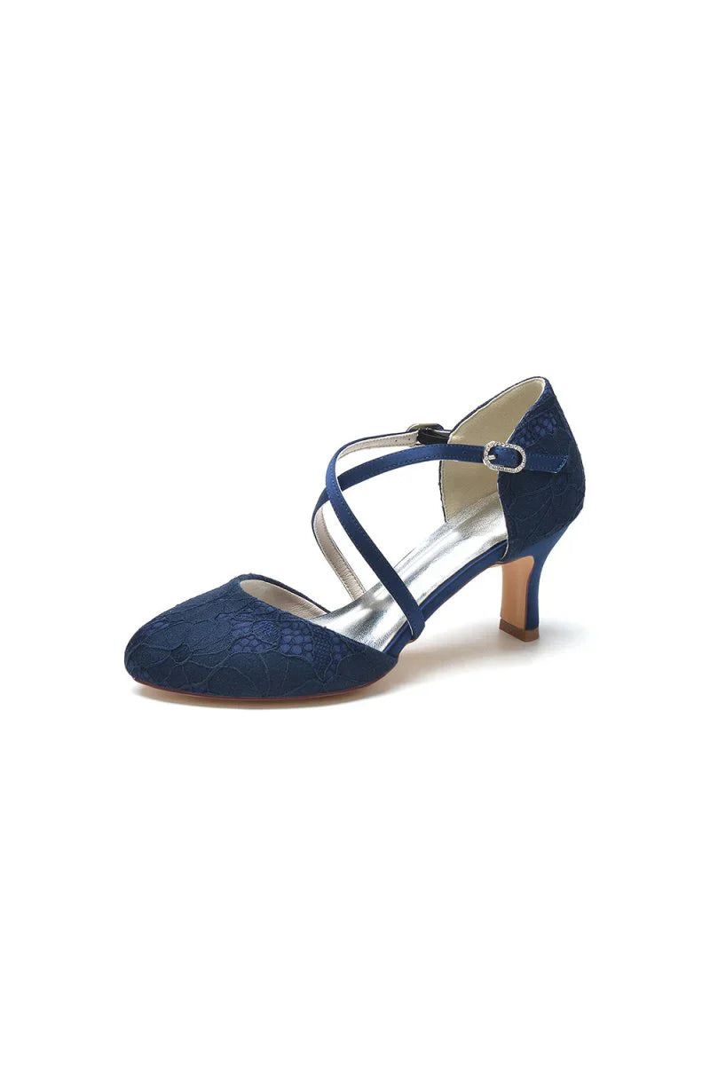 White Lace Mid Heel Pumps with Elegant Design