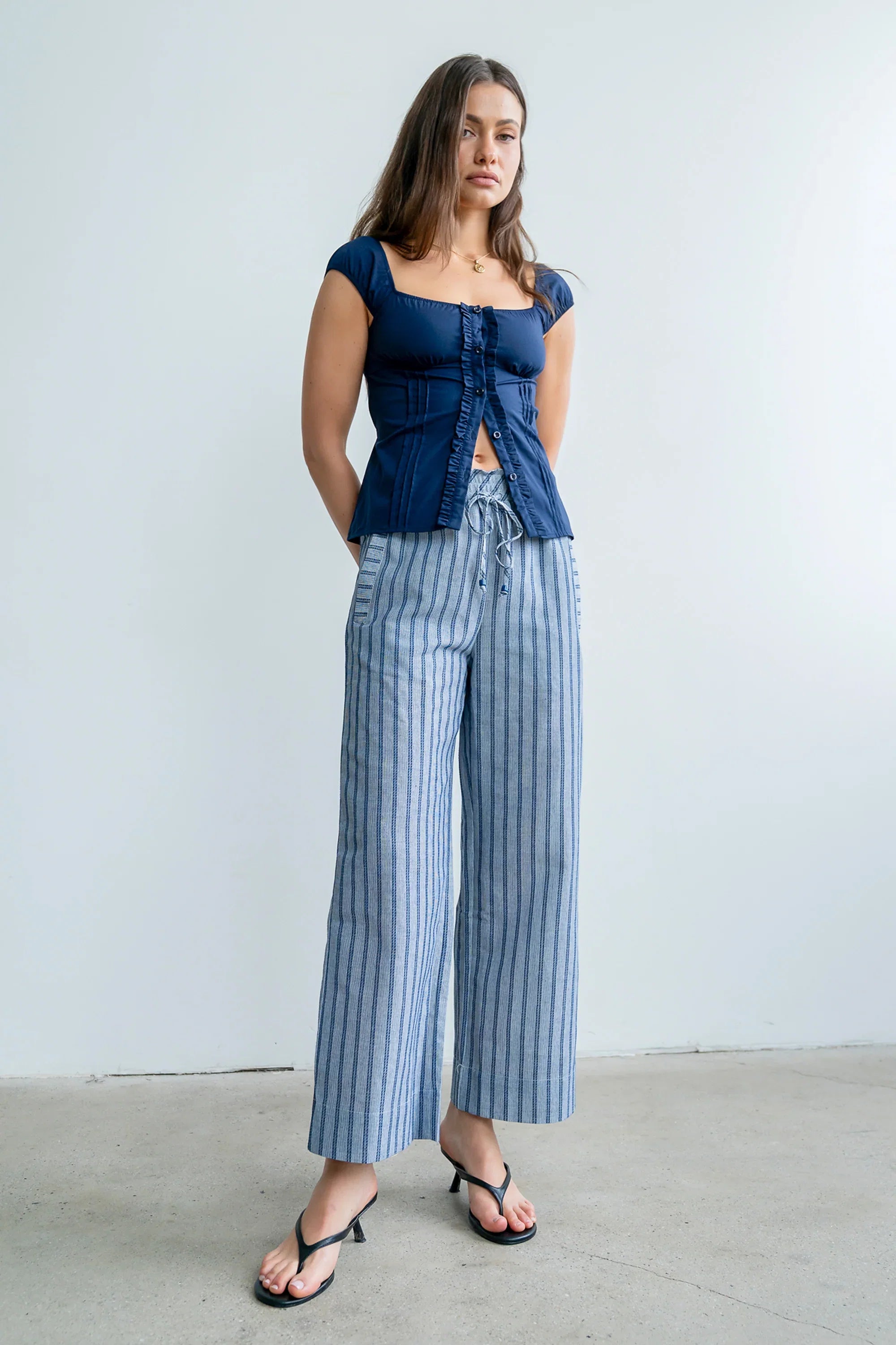 Paloma Pleated Blouse in Navy