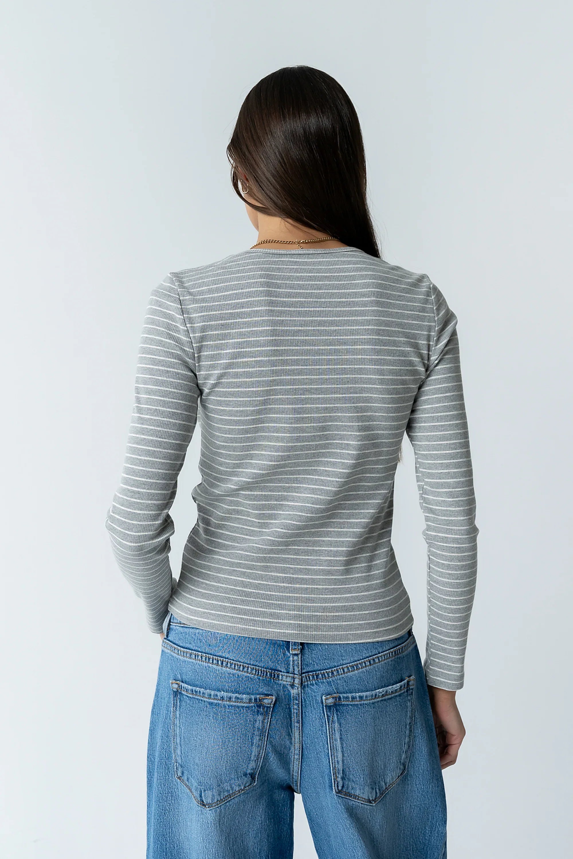Indiana Striped Top in Heather Grey