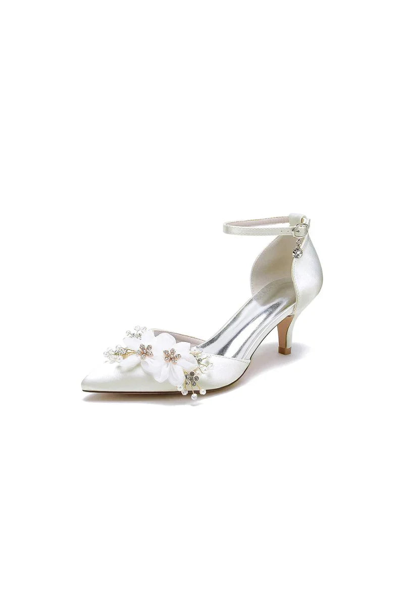 Satin Wedding Shoes Stiletto Heel With Rhinestone Flower