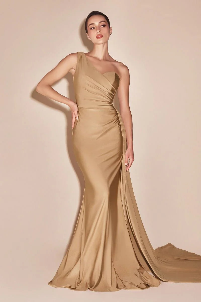 SHANNON GOWN ONE SHOULDER STRETCH SPANDEX SATIN DRESS