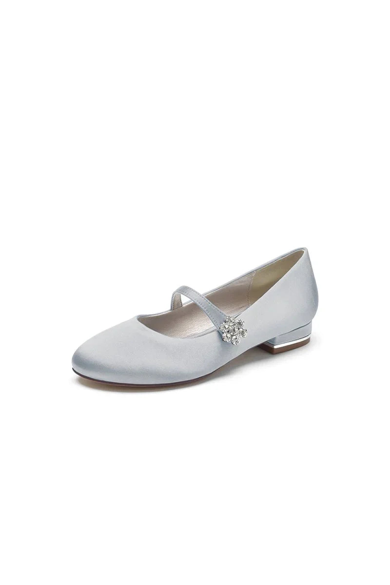 Round Toe Crystal Flower Flats