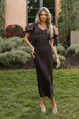 Amanda Lace Trim Maxi Dress in Brown