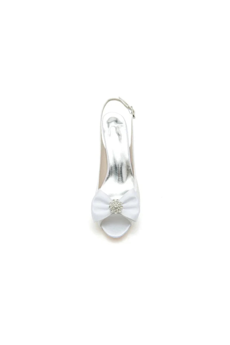 Open Toe Beaded Lace Wedding Shoes With Bow