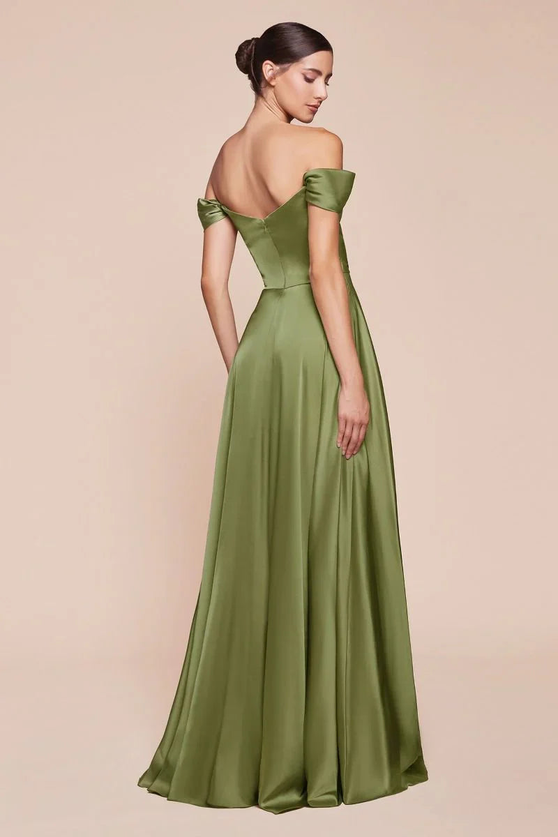 JILLIAN GOWN A LINE SOFT SATIN OFF THE SHOULDER DRESS