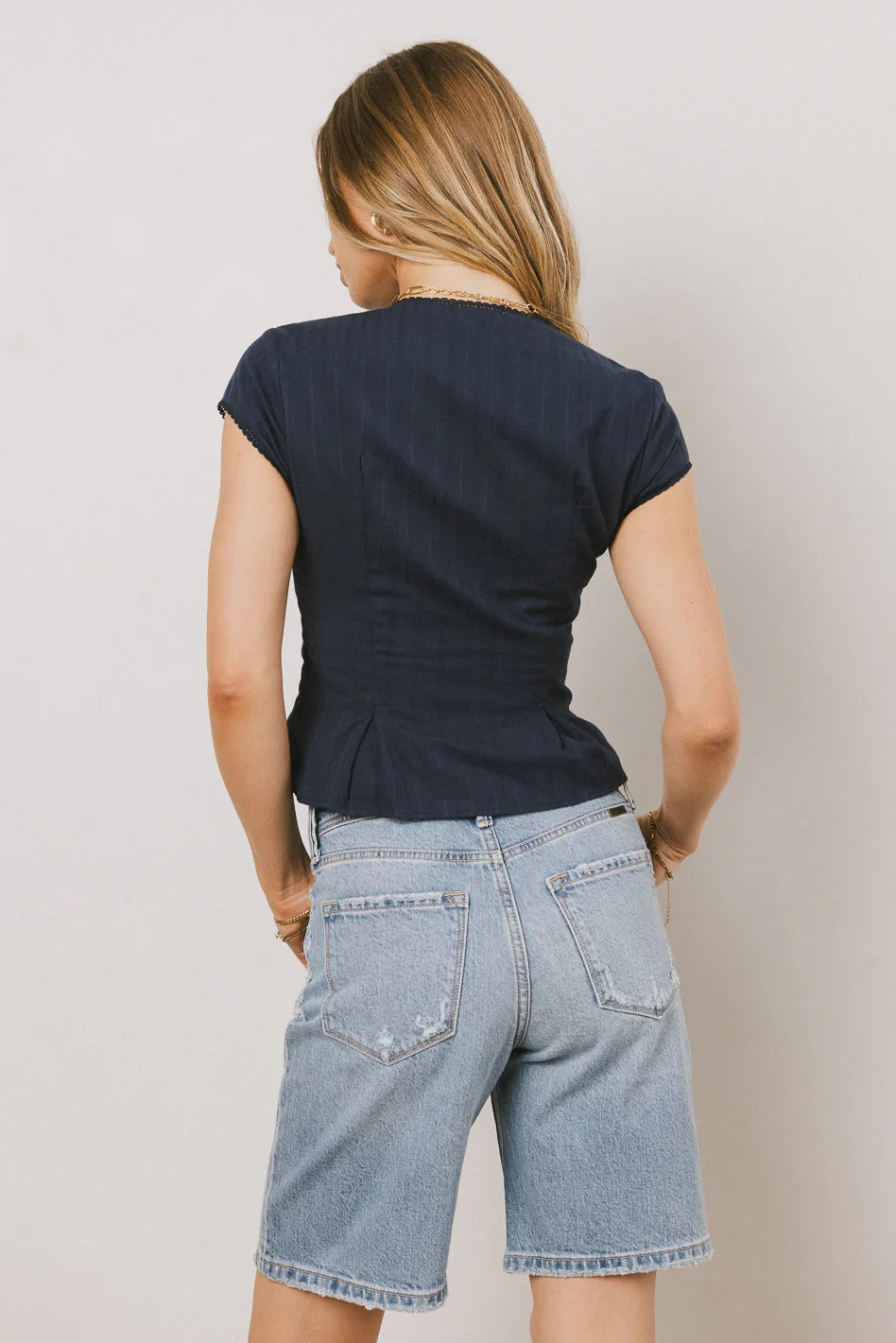 Rumi Button Front Blouse in Navy