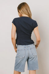 Rumi Button Front Blouse in Navy