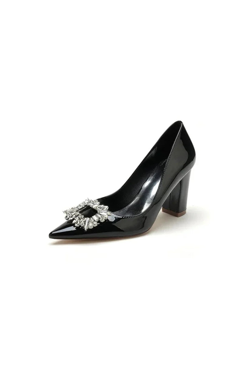 Burgundy High Heels with Crystal Embellishment