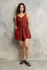 Wren Sleeveless Romper in Brick