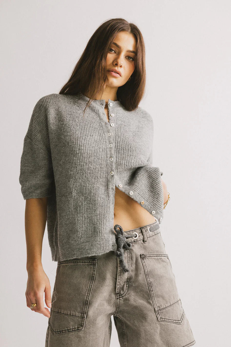 Leah Knit Cardigan in Heather Grey FINAL SALE