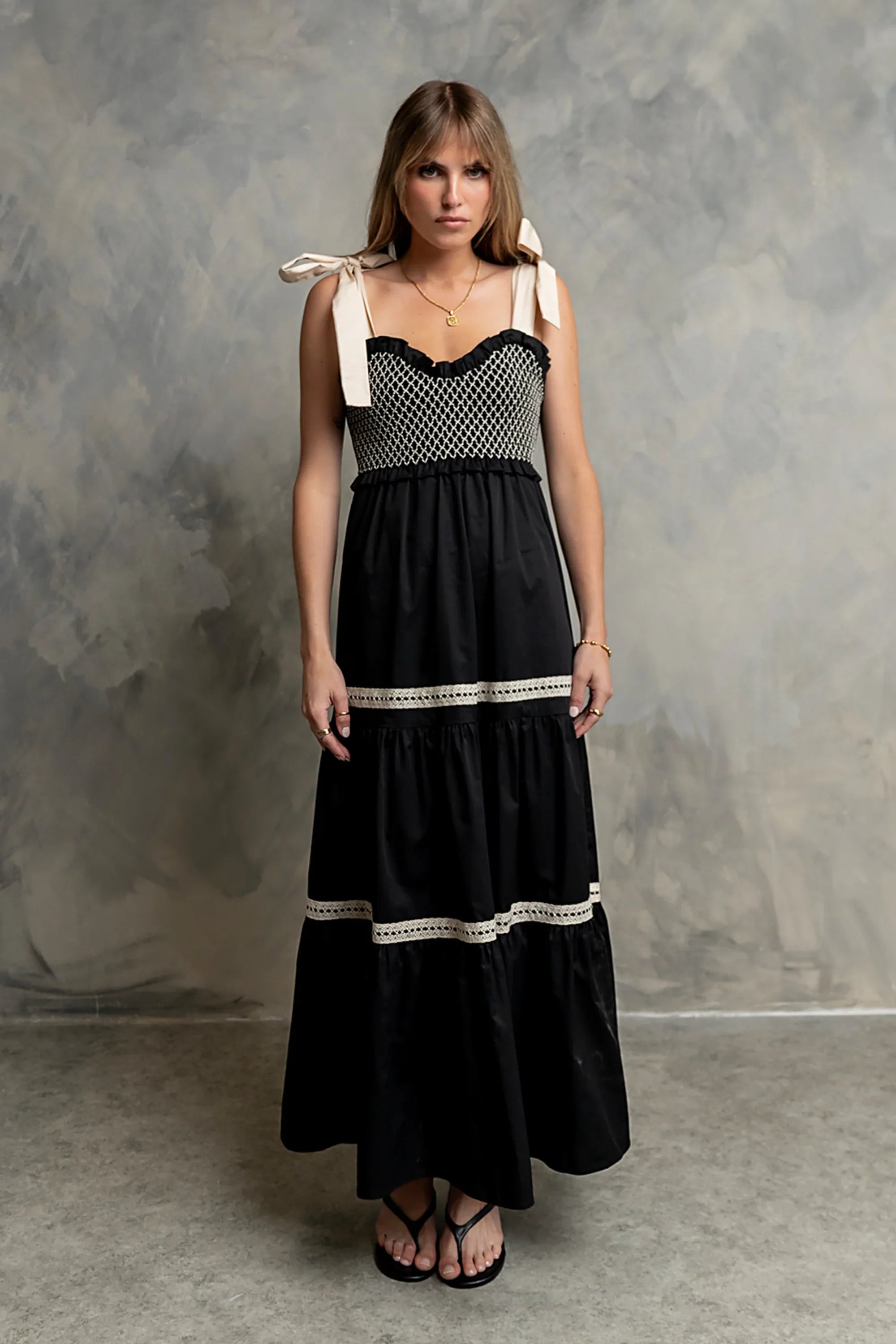 Mollie Tiered Maxi Dress in Black