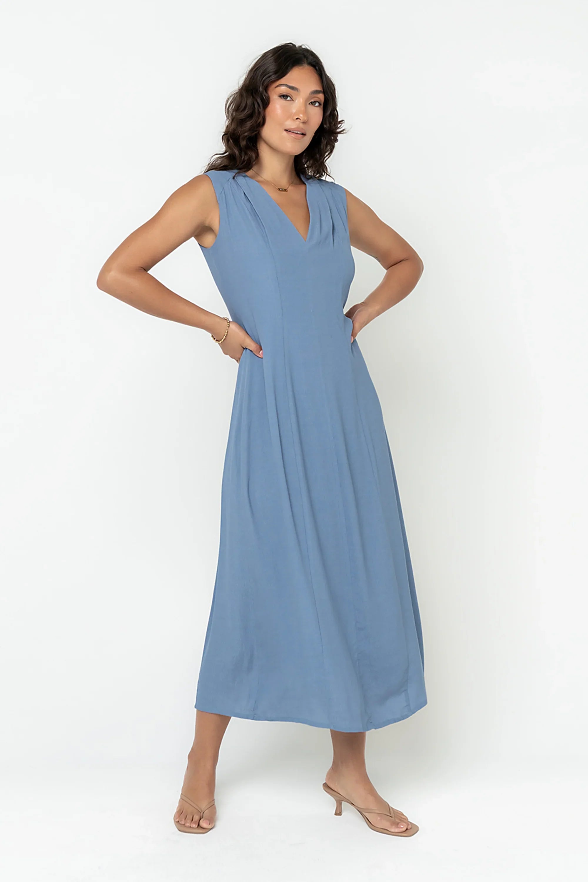 Noah Midi Dress in Blue