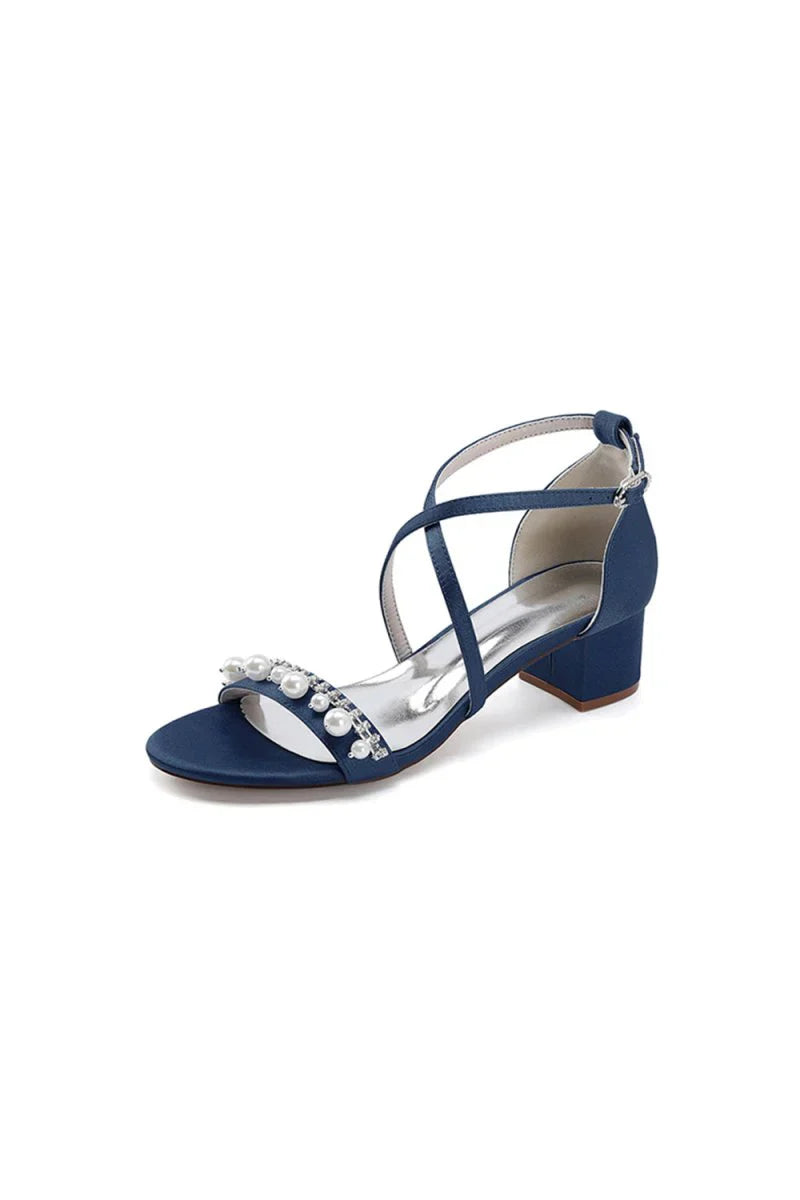 Open Toe Pearl Hollow Out Chunky Heels