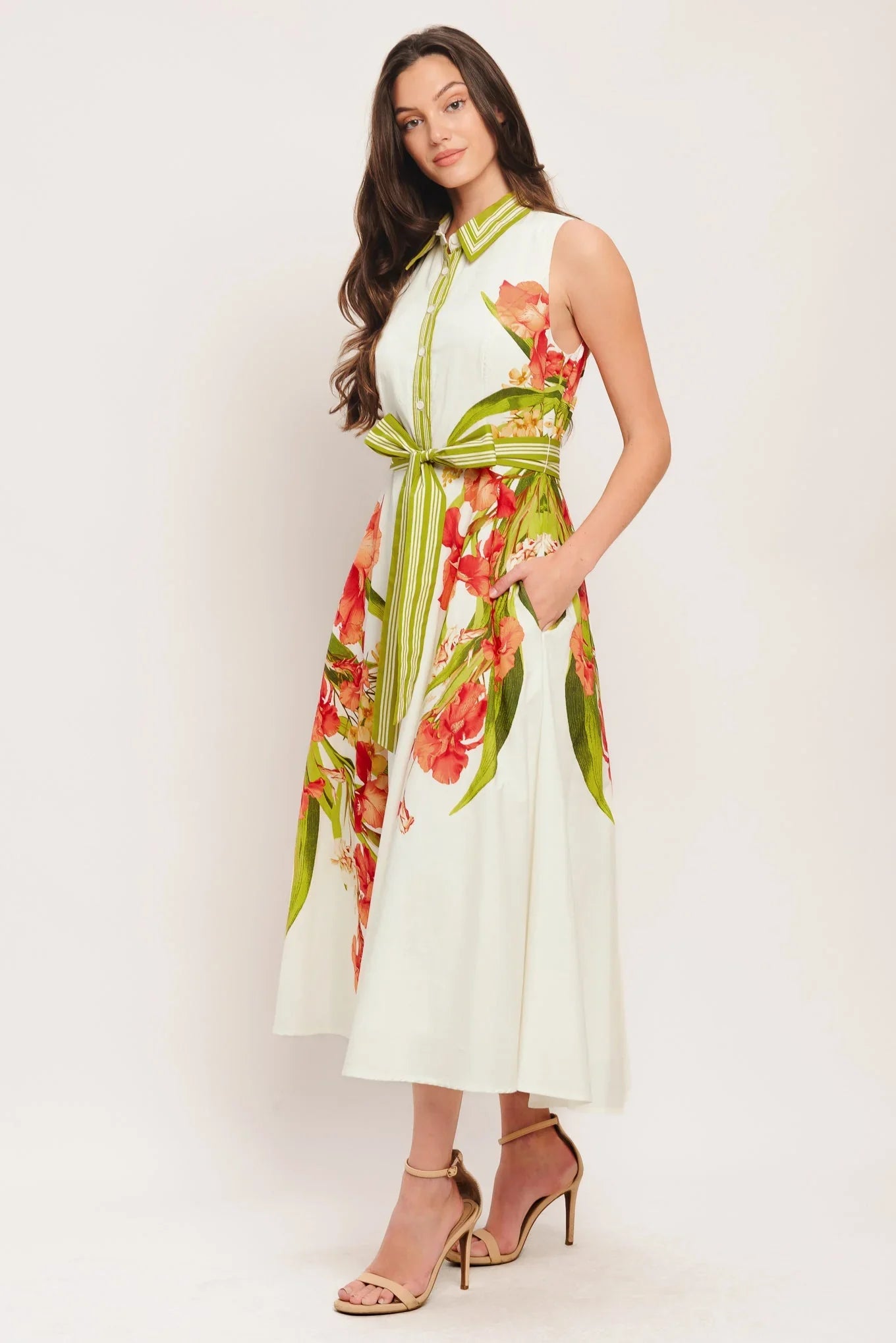 SPRING HEIRLOOM FLORAL PRINT MIDI DRESS