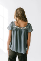 Gianna Lace Trim Blouse in Blue FINAL SALE