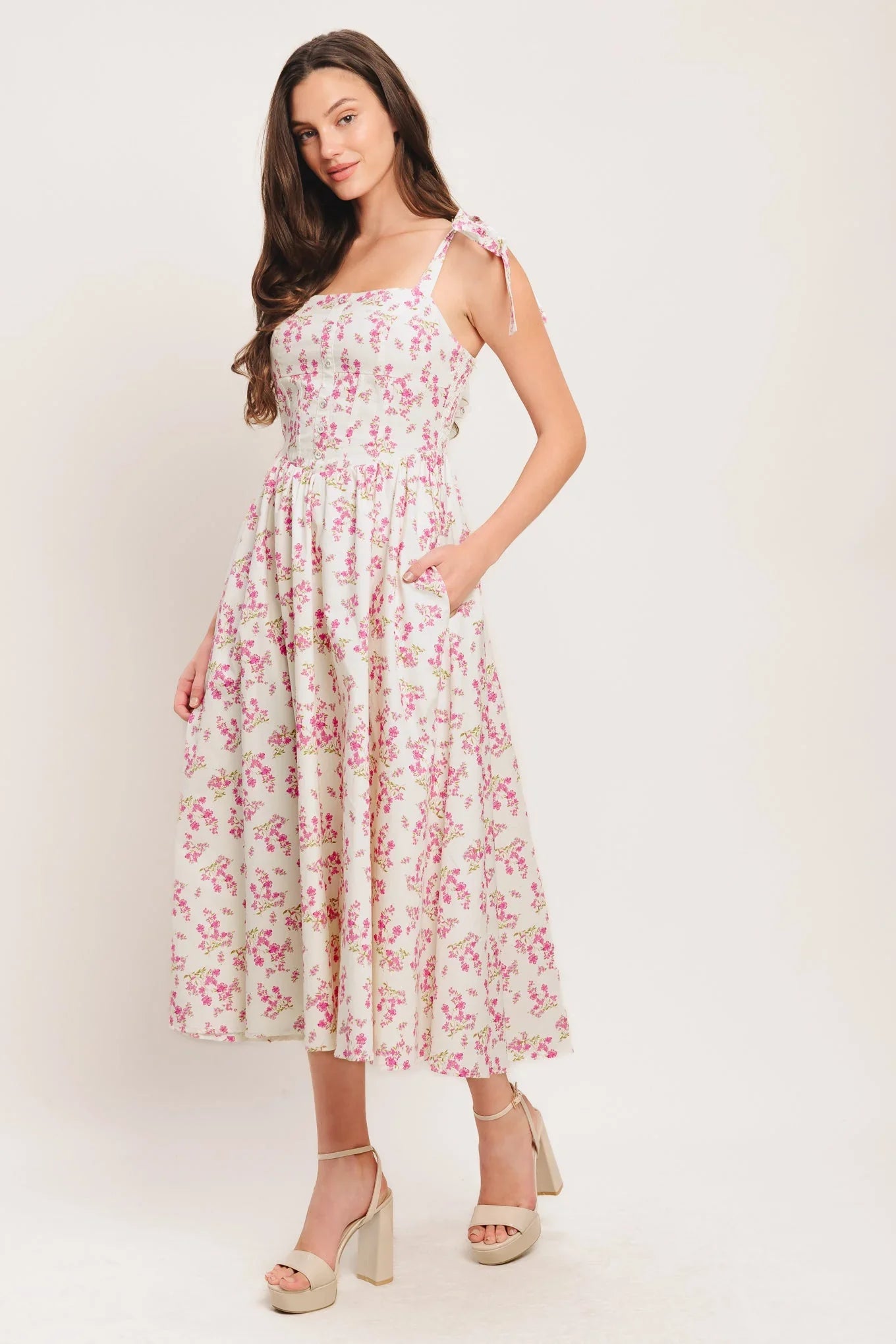 PETALS PROMISES PINK MIDI DRESS