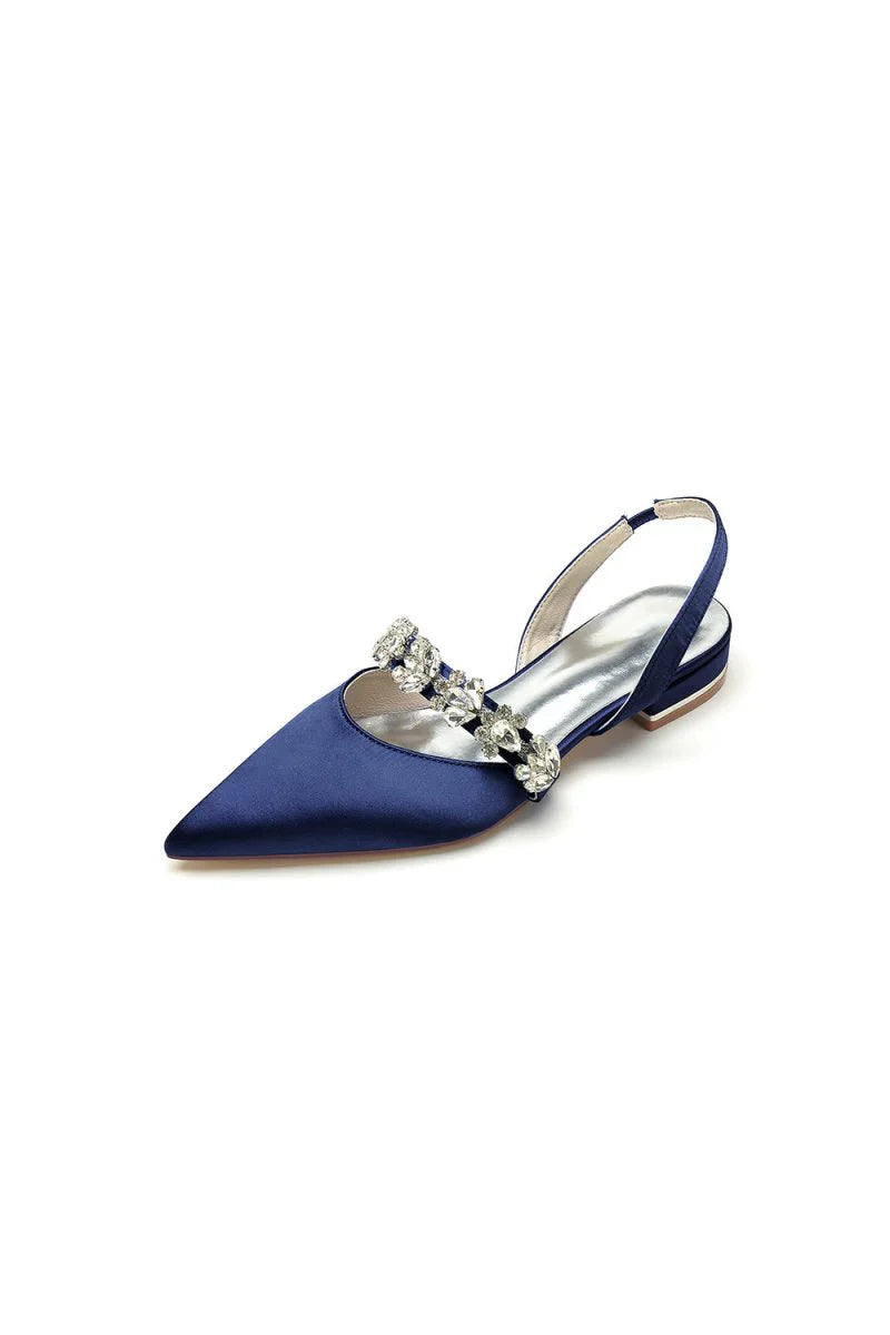 Pointed Toe Rhinestone Wedding Flats Low Heel Bridal Shoes