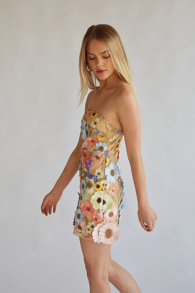 Candice Strapless Floral Lace Mini Dress