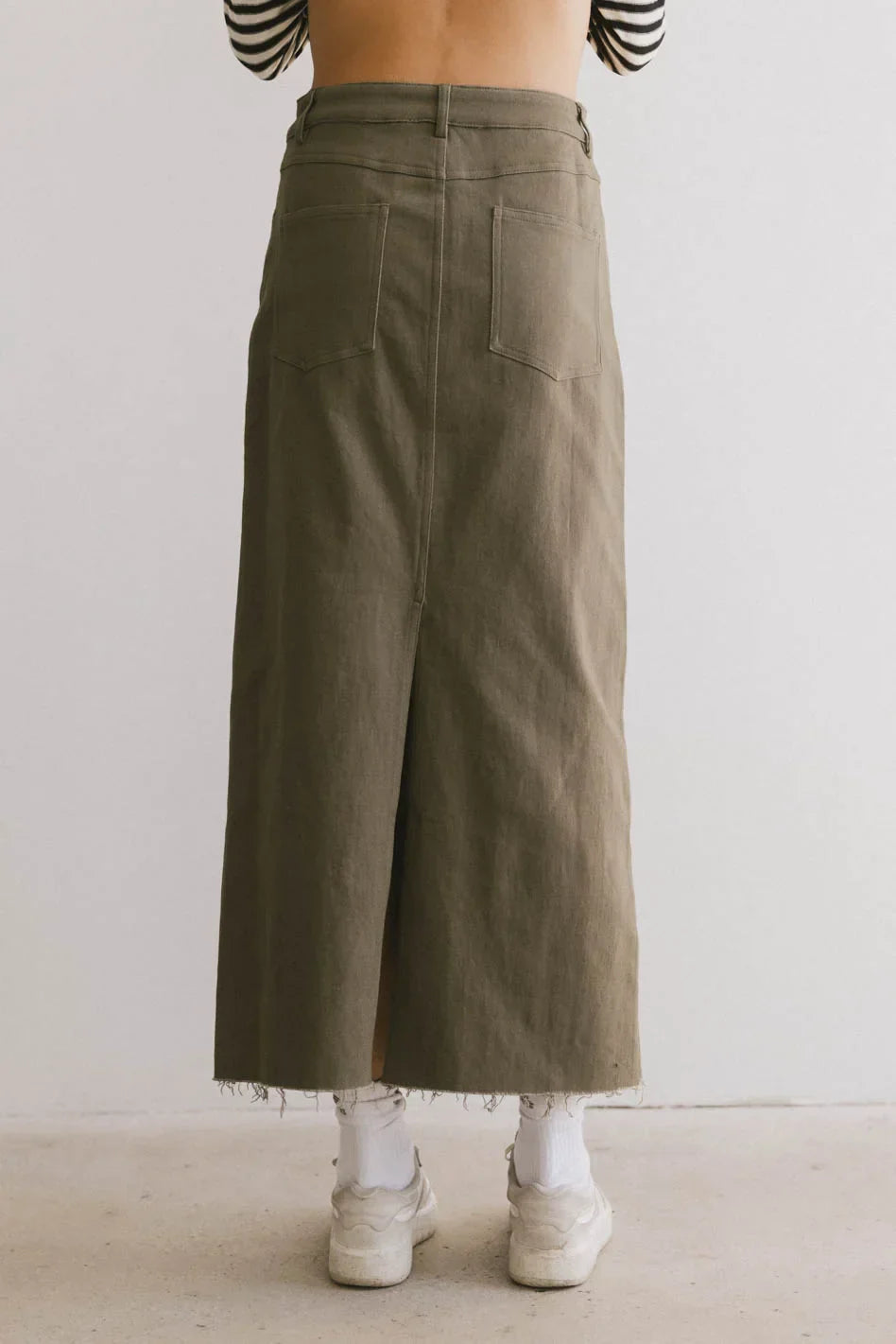 Rylie Denim Maxi Skirt in Olive FINAL SALE
