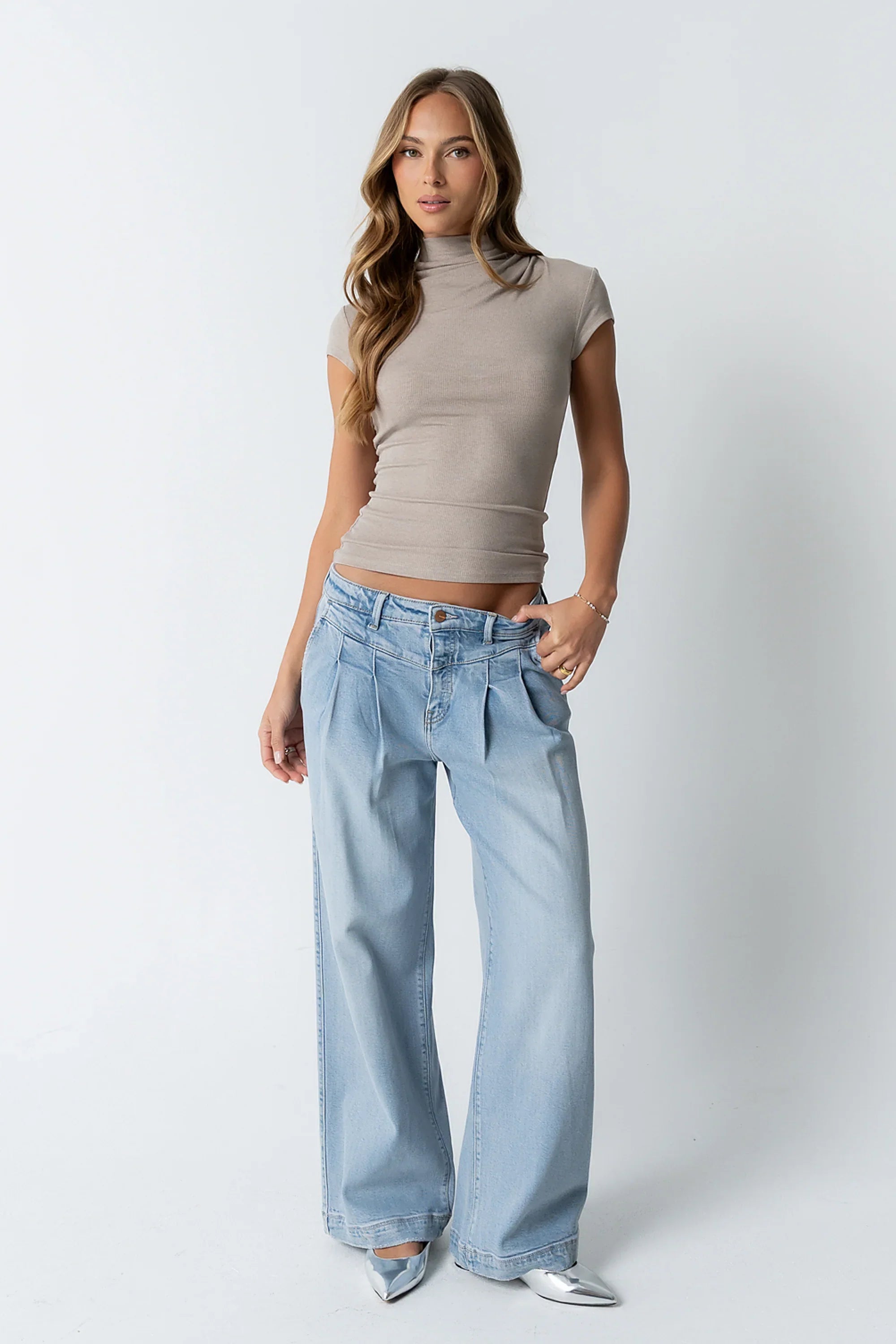 Kara Mock Neck Top in Taupe