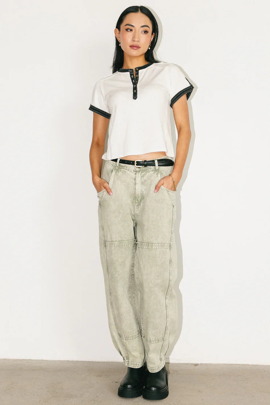 Angela Barrel Jeans in Olive FINAL SALE