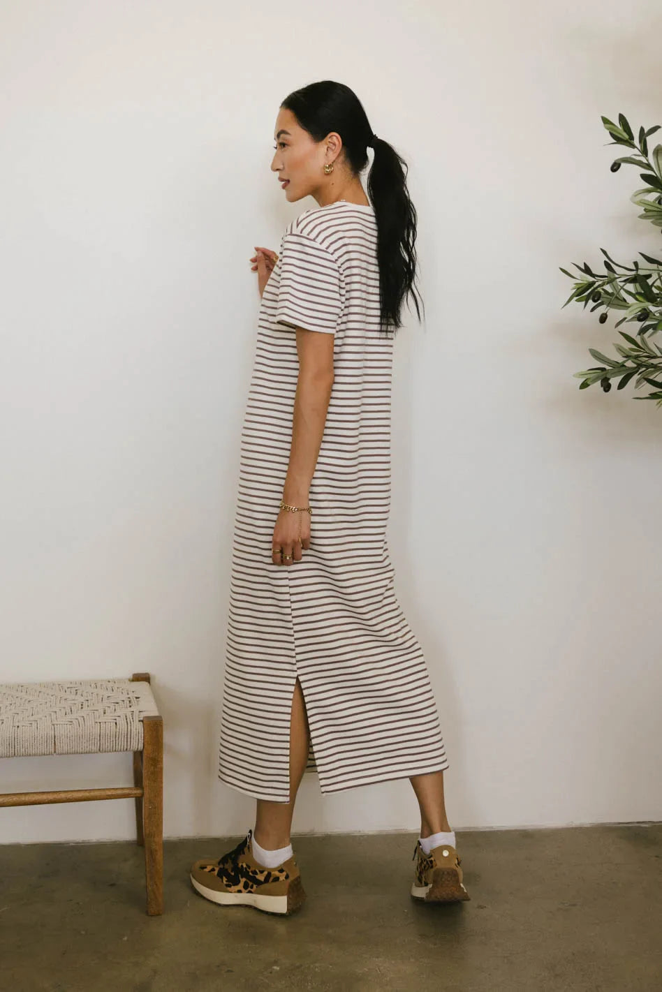 Hudson Striped T Shirt Dress in Cream FINAL SALE