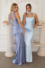 Toby Maxi Satin Dress with Lace Up Back Scarf