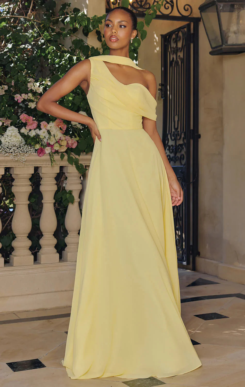 VENUS GOWN ONE SHOULDER CHIFFON DRESS